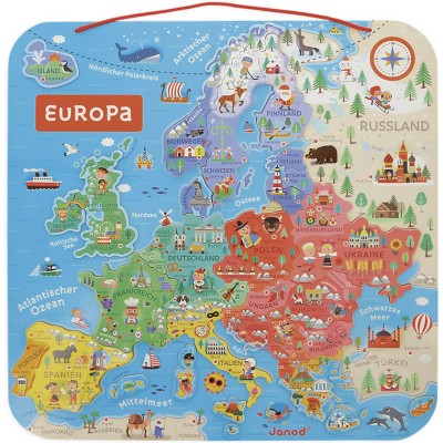 Puzzle Carte d'Europe Magnétique Allemand - bois - : Puzzles magnétiques - Janod