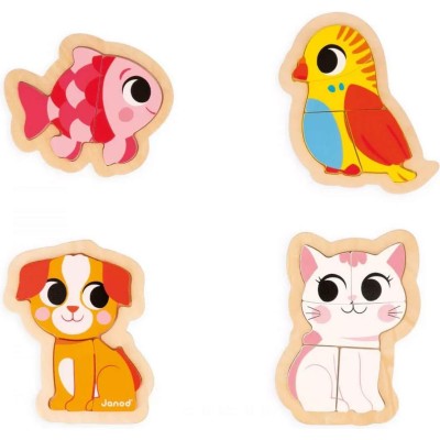 Puzzle bois bébé - Set 3 puzzles animaux, enfant 18 mois - Janod