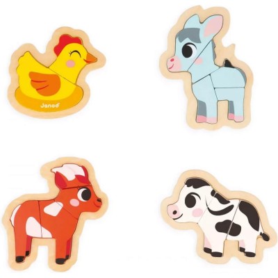 Puzzle bois bébé - Set 3 puzzles animaux Ferme, pour bébé 18 mois - Janod