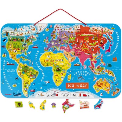 Puzzle Carte Monde Magnétique Allemand 92 pièces : Puzzles magnétiques - Janod