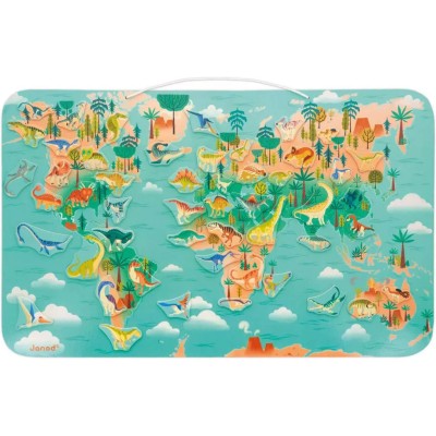 Puzzle monde - Planisphère magnétique dinosaure - Jeu éducatif enfant - Janod