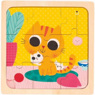 Puzzle bois bébé - Puzzle Chat 9 pièces, enfant 18 mois - Janod