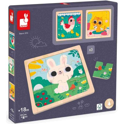 Puzzle bois bébé - Puzzle animaux, enfant 18 mois - Janod