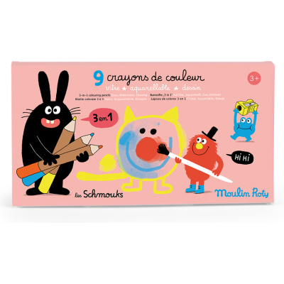 9 crayons de couleurs 3 en 1 Les Schmouks - Les Schmouks - Moulin Roty