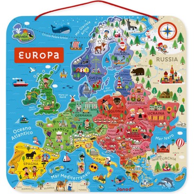 Puzzle Carte d'Europe Magnétique Italien - bois - : Puzzles magnétiques - Janod