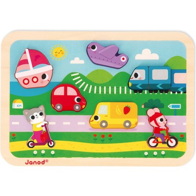 Chunky Puzzle Véhicules 7 pièces : Puzzles en bois premier âge - Janod