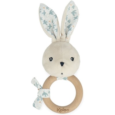 Hochet bébé - Hochet en bois, peluche lapin bleue - Kaloo