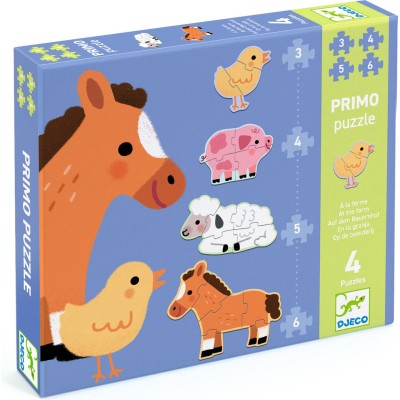 Puzzles primo 3, 4, 5 et 6 pièces : à la ferme - Djeco