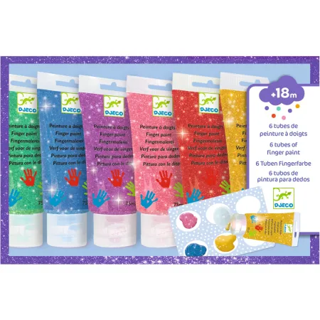 Peinture à doigts : 6 tubes - paillettes - Djeco