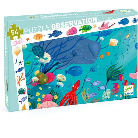 Puzzle 54 pièces : poster et jeu d'observation : aquatique - Djeco