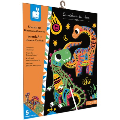 Kit Créatif - Scratch Art Dinosaures Silhouettés : Cartes à gratter - Janod