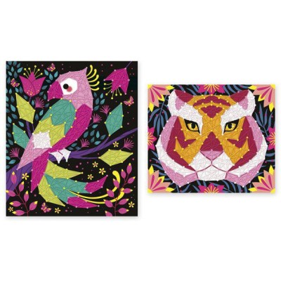 Kit Créatif - Coffret 2 Tableaux Fils Tendus Animaux de la Jungle à Créer : Collection "Les Ateliers Déco" - Janod