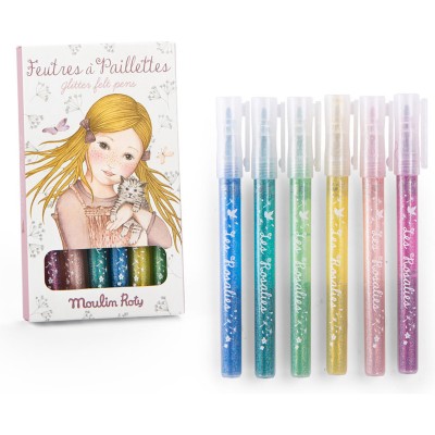 Feutres 6 pcs - Paillettes - Les Rosalies - Écriture & Dessin - Moulin Roty