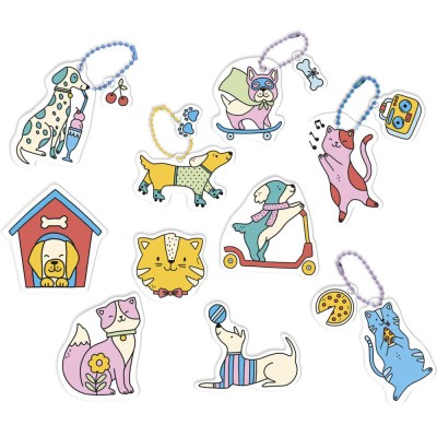 Kit Créatif - 10 Décos en Plastique Fou Chats et Chiens à Créer : Créations 3D - Janod