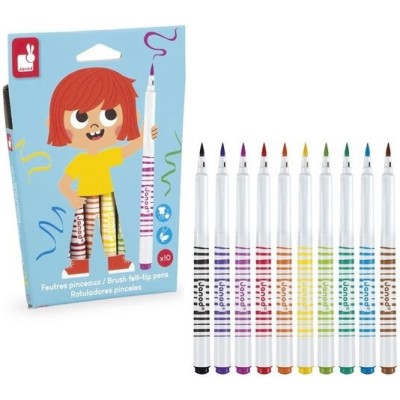Feutres Pinceaux x10 : Peinture par numéro & coloriage - Janod