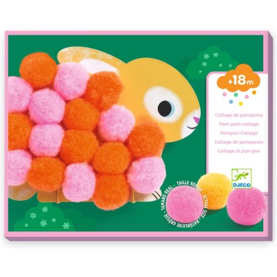 Collage de pompons : animaux et ronds pompons - djeco