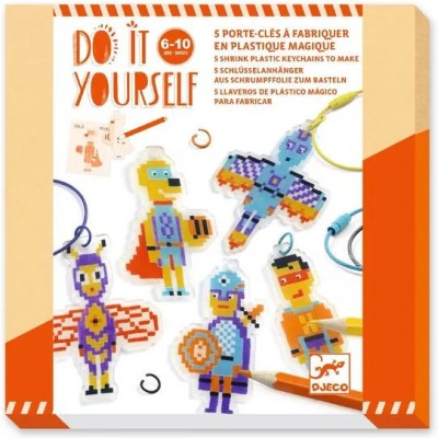 Porte-clés à fabriquer en plastique magique Héros Pixel Art - Djeco