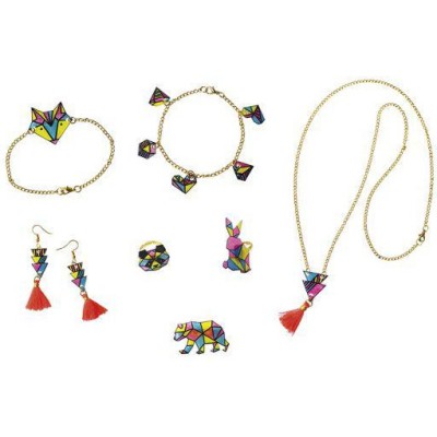 Kit Créatif - Coffret 7 Bijoux en Plastique Fou Geometrix à Créer : Collection "Les Ateliers Bijoux" & Perles - Janod