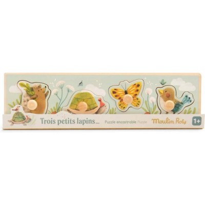 Puzzle encastrable 4 animaux Trois petits lapins - Moulin Roty