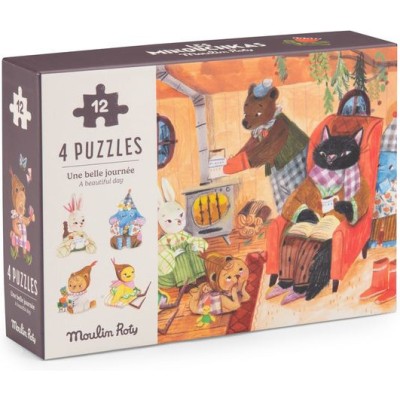 Puzzle - 4 Mini puzzles des repas - 4x12 pièces - Jeux classiques - Moulin Roty