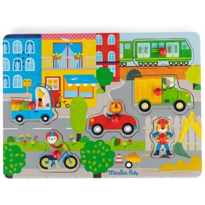 Puzzle sonore en bois la ville Les Popipop - Moulin Roty