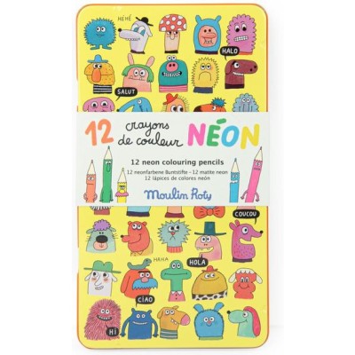 12 crayons de couleur Néon Les Schmouks - Papeterie - Moulin Roty