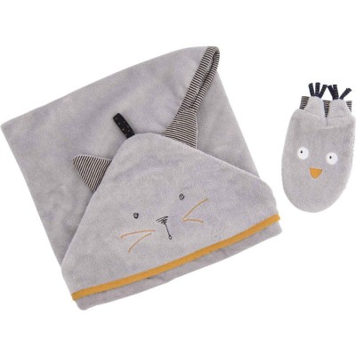 Sortie de bain grise Les moustaches - Moulin Roty