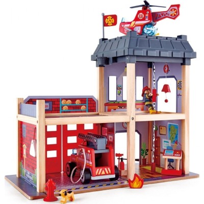 Caserne de pompiers avec hélicoptère et camion Hape Toys