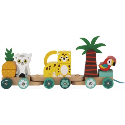 Jouet à tirer en bois tropik :train tropical - Janod