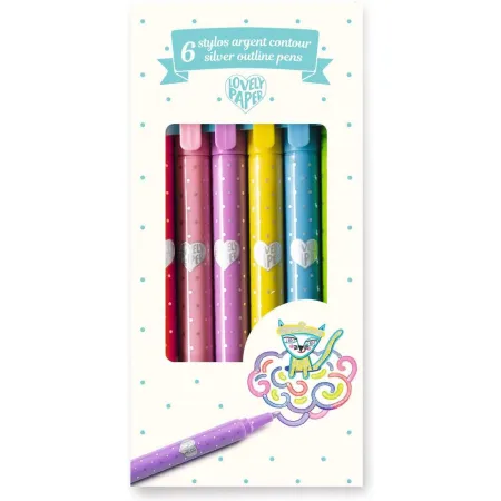 6 stylos argent contour Lovely Paper - Djeco