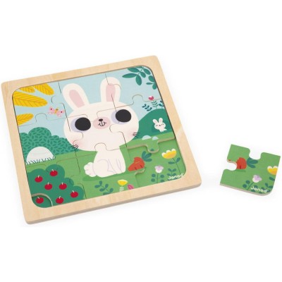 Puzzle bois bébé - Puzzle Lapin 9 pièces, enfant 18 mois - Janod