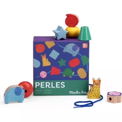 Jeu de perles en bois à enfiler Les toupitis - Moulin Roty