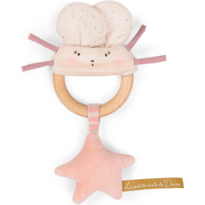 Hochet anneau bois souris rose - La petite école de danse - Moulin Roty