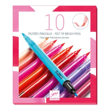 Crayons 10 feutres pinceaux rose - Djeco