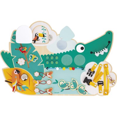 Busy-board Crocodile en bois Tropik : Bouliers, loopings & panneaux d’activités - Janod