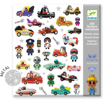 Pochette 160 Stickers métallisés Le monde des Crazy Motors - Djeco