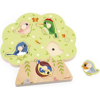 Puzzle Sonore Oiseau 5 pièces : Puzzles en bois premier âge - Janod