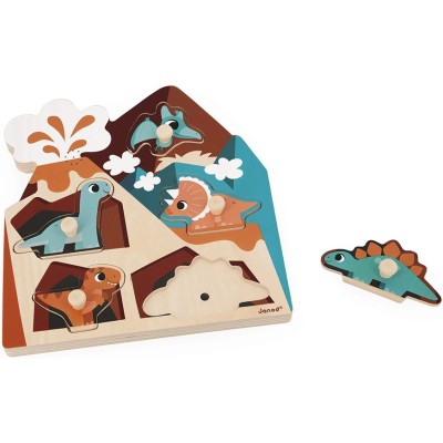 Puzzle Sonore Dino 5 pièces : Puzzles en bois premier âge - Janod