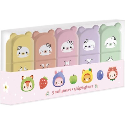 5 Mini surligneurs Kawaii - Jouet pour enfant - Janod