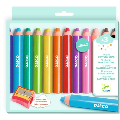 12 gros crayons gras - Les couleurs des petits - Crayons - Djeco