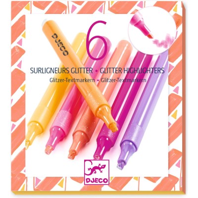 Lot de 6 surligneurs glitter- Pamplemousse - Djeco
