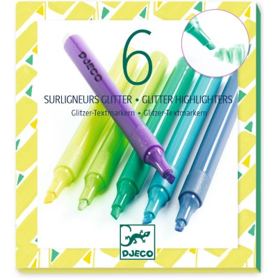 Lot de 6 surligneurs glitter- Mojito - Djeco
