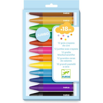 12 gros crayons-cire - Les couleurs des petits - Crayons - Djeco
