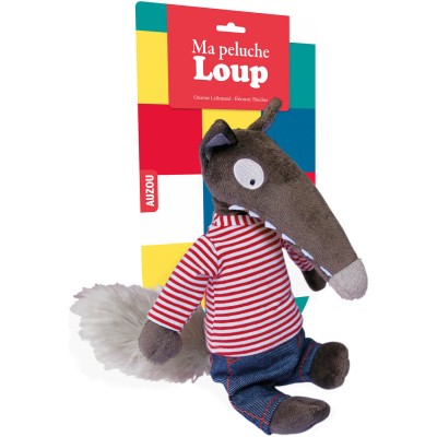 Ma peluche loup habillée - Marinière et jean - Auzou