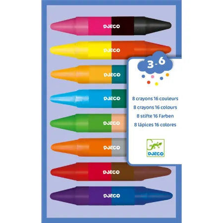 8 crayons de cire double côtés - Un jeu - Djeco