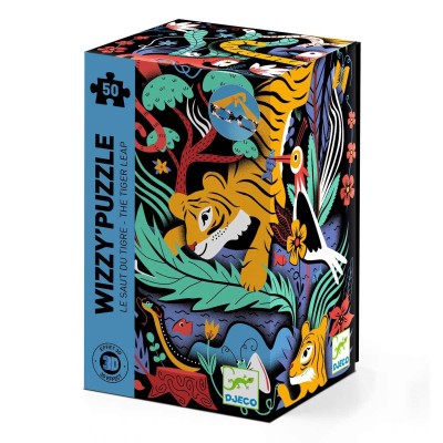 Puzzle 50 pièces effet 3d : le saut du tigre - Djeco
