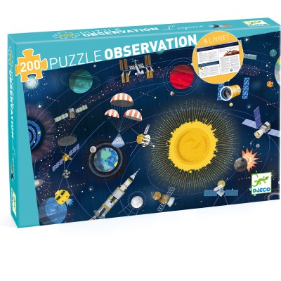Puzzle 200 pièces : puzzle observation avec livret : l'espace - Djeco