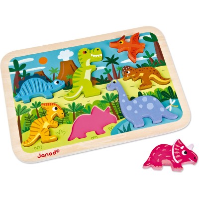 Chunky Puzzle Dinosaures 7 pièces : Puzzles en bois premier âge - Janod