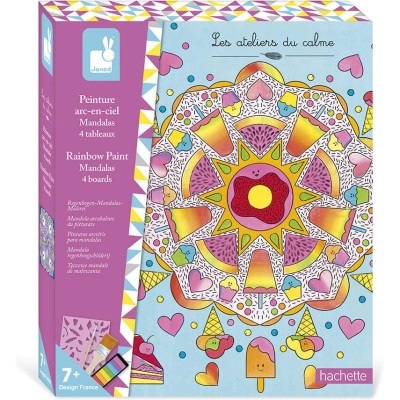 Kit Créatif - 4 Tableaux Peinture Arc-Ciel Mandala : Peinture par numéro & coloriage - Janod