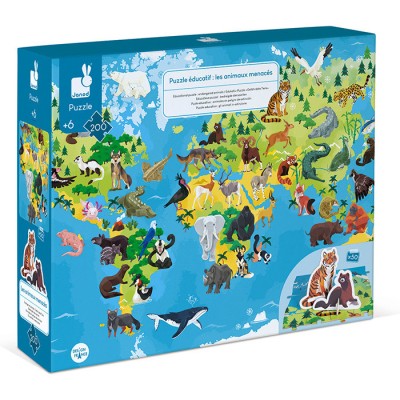 Puzzle Educatif Géant Les Animaux Menacés 200 pièces : Puzzles 150 à 499 pièces - Janod